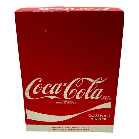 Libby St Clair Coca-Cola Glass Decanter and 4 Glasses 1987 Vintage New - Picture 2 of 16